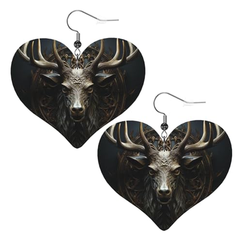 Geweih-Leder-Ohrringe für Damen, Herz-Ohrringe, leicht, baumelnd, Schmuck, Geschenke von FZQVSLCM