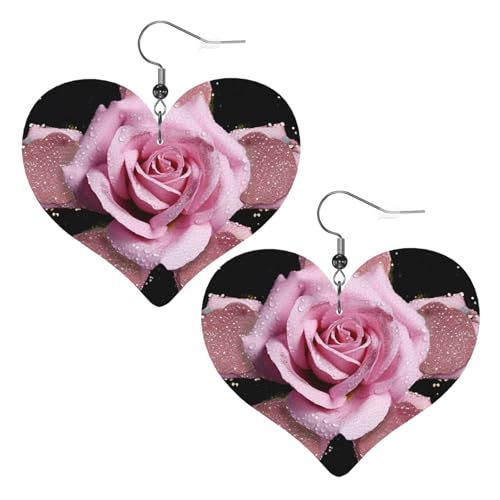 Glitzernde Rosen-Leder-Ohrringe für Damen, Herz-Ohrringe, leicht, baumelnd, Schmuck, Geschenke von FZQVSLCM