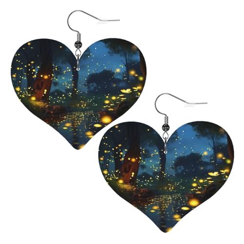 Glühwürmchen-Leder-Ohrringe für Damen, Herz-Ohrringe, leicht, baumelnd, Schmuck, Geschenke von FZQVSLCM