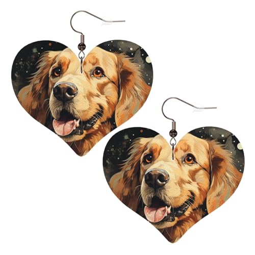 Golden Retriever Leder-Ohrringe für Damen, Herz-Ohrringe, leicht, baumelnd, Schmuck, Geschenke von FZQVSLCM