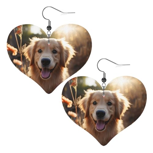 Golden Retriever und Blumen, Leder-Ohrringe für Damen, Herz-Ohrringe, leicht, baumelnde Ohrringe, Schmuck, Geschenke Golden Retriever und Blumen, Leder-Ohrringe für Damen, Herz-Ohrringe, leicht, baumelnde Ohrringe, Schmuck, Geschenke von FZQVSLCM
