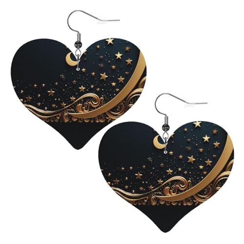 Goldener Hintergrund und Halbmond-Leder-Ohrringe für Frauen, Herz-Ohrringe, leicht, baumelnde Ohrringe, Schmuck-Geschenke Goldener Hintergrund und Halbmond-Leder-Ohrringe für Frauen, Herz-Ohrringe, leicht, baumelnde Ohrringe, Schmuck-Geschenke von FZQVSLCM