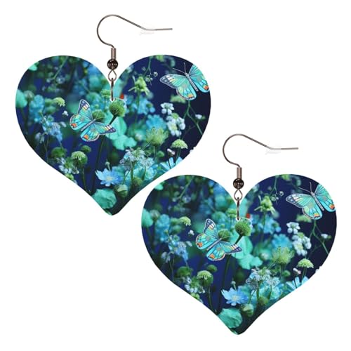 Grüne Schmetterlinge und blaue Blumen, Leder-Ohrringe für Damen, Herz-Ohrringe, leicht, baumelnde Ohrringe, Schmuck, Geschenke, One Size, Kein Edelstein Grüne Schmetterlinge und blaue Blumen, Leder-Ohrringe für Damen, Herz-Ohrringe, leicht, baumelnde Ohrringe, Schmuck, Geschenke, One Size, Kein Edelstein von FZQVSLCM