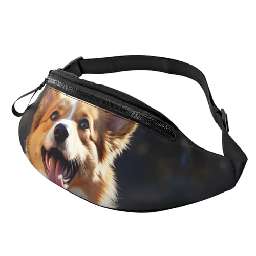 Gürteltasche für Damen und Herren, Schultertasche, Gürteltasche, Blumen als Hintergrund, Crossbody-Tasche, Niedlicher Corgi Hund, Einheitsgröße von FZQVSLCM