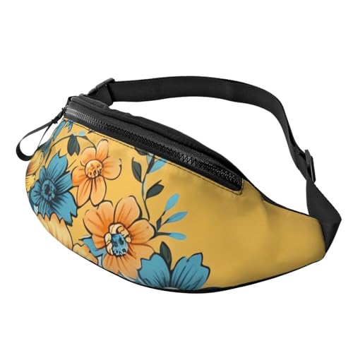 Gürteltasche für Damen und Herren, Schultertasche, Gürteltasche, Kopfhörer, Crossbody-Tasche, Gelb und Blau mit Blumenmuster, Einheitsgröße von FZQVSLCM