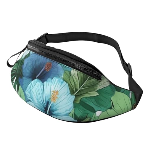 Gürteltasche für Damen und Herren, Schultertasche, Gürteltasche, Pferdemuster, Crossbody-Tasche, Grüne und blaue Hibiskusblumen, Einheitsgröße von FZQVSLCM