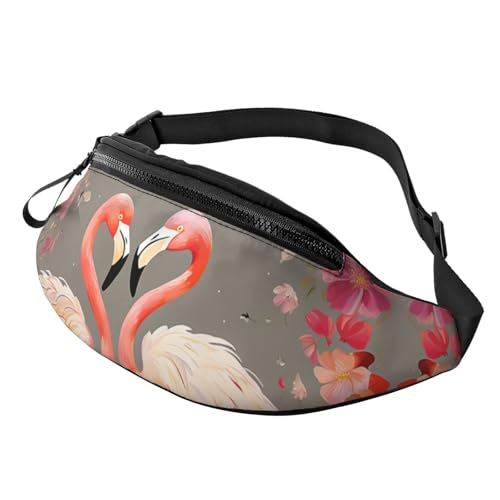 Gürteltasche für Damen und Herren, Schultertasche, Gürteltasche, Sonnenuntergang, Ozean, Strand, Crossbody-Tasche, Flamingos und Blumen, Einheitsgröße von FZQVSLCM