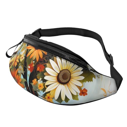 Gürteltasche für Herren und Damen, Schultertasche, Gürteltasche, Muster mit Pferden, Crossbody-Tasche, Blumenbaum mit Gänseblümchen, Einheitsgröße von FZQVSLCM