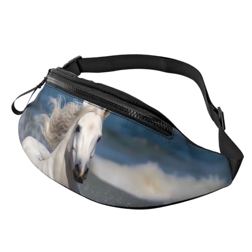 Gürteltasche für Herren und Damen, Schultertasche, Gürteltasche, Schwarz und Weiß, Elefantenbild, Crossbody-Tasche, Weißes Pferd, das auf dem Meer läuft, Einheitsgröße von FZQVSLCM