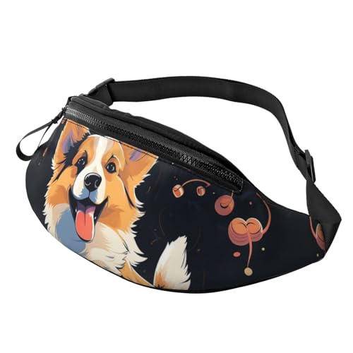 Gürteltasche für Herren und Damen, Schultertasche, Gürteltasche, Tiger im Feuer, Crossbody-Tasche, Corgi Hund auf dunklem Hintergrund, Einheitsgröße von FZQVSLCM