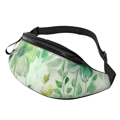 Gürteltasche für Herren und Damen, Schultertasche, Gürteltasche, Wasserfarben, grüne Blumen, Crossbody-Tasche, Aquarell, grüne Blumen, Einheitsgröße von FZQVSLCM