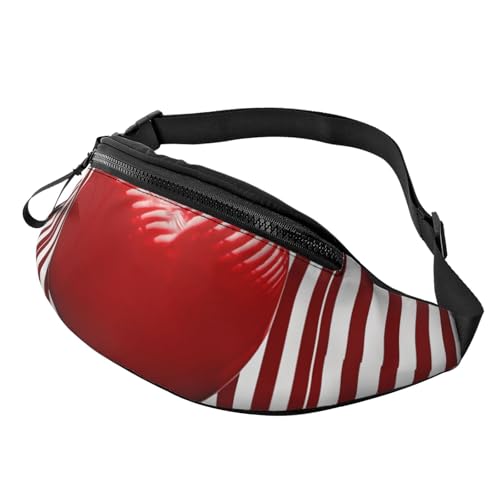 Gürteltasche für Herren und Damen, Schultertasche, Gürteltasche, Wasserfarben, grüne Blumen, Crossbody-Tasche, Rot und Weiß gestreiftes Herz, Einheitsgröße von FZQVSLCM