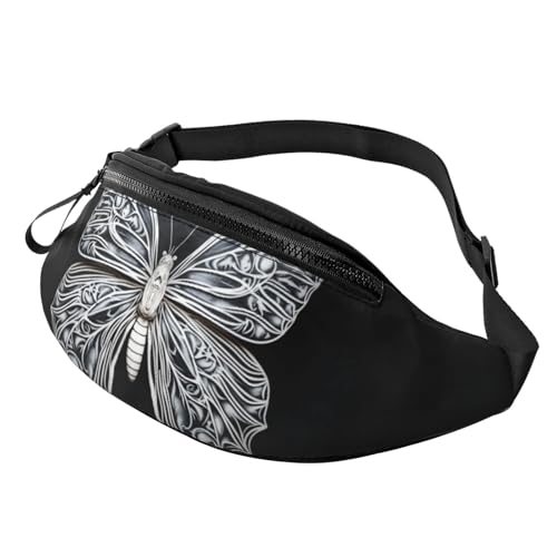 Gürteltasche für Herren und Damen, Schultertasche, Gürteltasche, schwarze Katze, grüne Augen, Crossbody-Tasche, Weißer Schmetterling, Einheitsgröße von FZQVSLCM