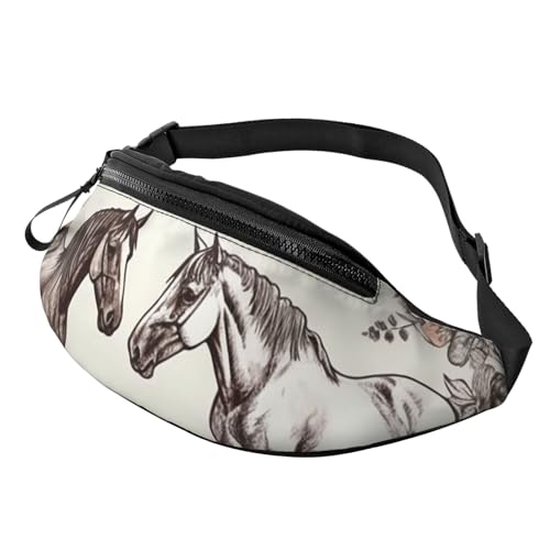 Gürteltasche für Herren und Damen, Schultertasche, Gürteltasche, skandinavische Tiere, Crossbody-Tasche, Blumen und Pferde, handgezeichnet, Einheitsgröße von FZQVSLCM