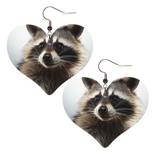 Haarige Waschbär-Leder-Ohrringe für Frauen, Herz-Ohrringe, leicht, baumelnde Ohrringe, Schmuck-Geschenke, One Size, Kein Edelstein von FZQVSLCM