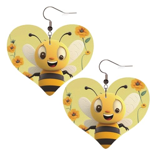Happy Bee Leder-Ohrringe für Damen, Herz-Ohrringe, leicht, baumelnde Ohrringe, Schmuck-Geschenke Happy Bee Leder-Ohrringe für Damen, Herz-Ohrringe, leicht, baumelnde Ohrringe, Schmuck-Geschenke von FZQVSLCM