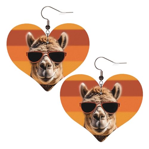Kamel mit Sonnenbrille, Leder-Ohrringe für Damen, Herz-Ohrringe, leicht, baumelnde Ohrringe, Schmuck-Geschenke, One Size, Kein Edelstein von FZQVSLCM