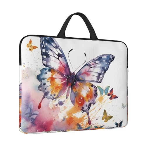 Laptoptasche mit Griff, stoßfest, wasserdicht, für 35,6 cm (14 Zoll), Aquarell-Schmetterling, Aktentasche von FZQVSLCM