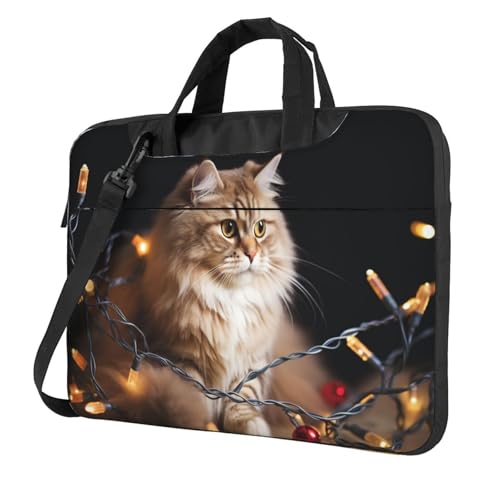 Laptoptasche mit Katzen- und Weihnachtsbeleuchtung, stoßfest, Computer-Tragetasche mit Schultergurt, Messenger-Umhängetasche, Aktentasche, 35,6 cm (14 Zoll) von FZQVSLCM