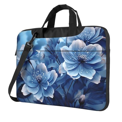 Laptoptasche mit blühenden blauen Blumen, stoßfest, Computer-Tragetasche mit Schultergurt, Kuriertasche, Schultertasche, Aktentasche, 35,6 cm (14 Zoll) von FZQVSLCM