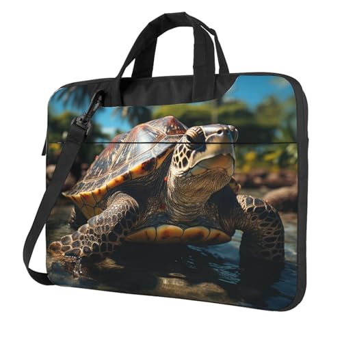 Laptoptasche mit großer Schildkröte und Palmen, stoßfest, Computer-Tragetasche mit Schultergurt, Messenger-Umhängetasche, Aktentasche, 33 cm (13 Zoll) von FZQVSLCM