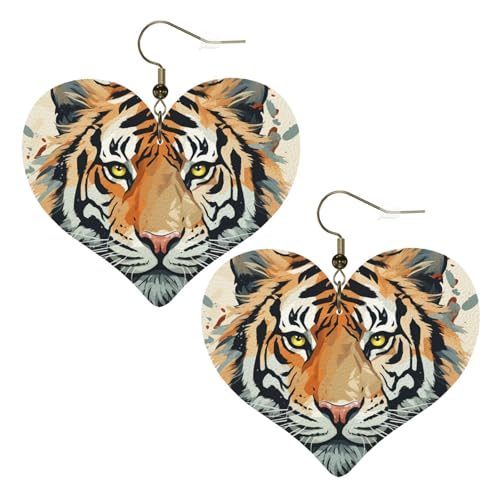 Leder-Ohrringe für Damen, Motiv: Jahr des Tigers, Herz-Ohrring, leicht, baumelnd, Schmuck, Geschenke, One Size, Kein Edelstein Leder-Ohrringe für Damen, Motiv: Jahr des Tigers, Herz-Ohrring, leicht, baumelnd, Schmuck, Geschenke, One Size, Kein Edelstein von FZQVSLCM