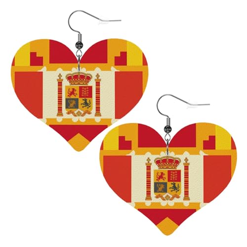 Leder-Ohrringe für Damen, Motiv: spanische Flagge, Herz-Ohrringe, leicht, baumelnde Ohrringe, Schmuck, Geschenke von FZQVSLCM