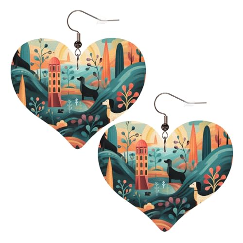 Leder-Ohrringe mit Dackel-Motiv, für Damen, Herz-Ohrringe, leicht, baumelnd, Schmuck, Geschenke von FZQVSLCM