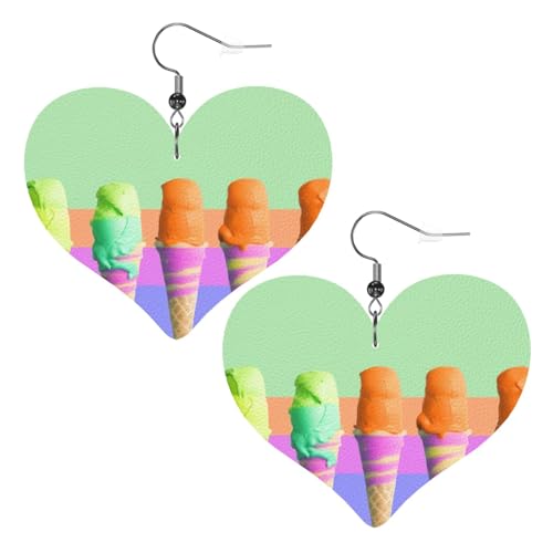 Leder-Ohrringe mit Eiscreme-Regenbogen-Farbverlauf, für Damen, Herz-Ohrringe, leicht, baumelnde Ohrringe, Schmuck, Geschenke Leder-Ohrringe mit Eiscreme-Regenbogen-Farbverlauf, für Damen, Herz-Ohrringe, leicht, baumelnde Ohrringe, Schmuck, Geschenke von FZQVSLCM