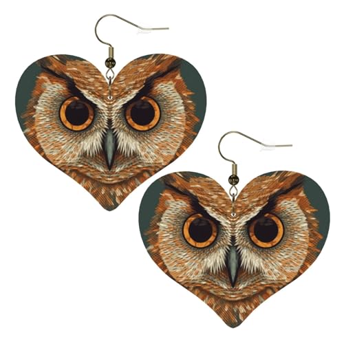 Leder-Ohrringe mit Eulenkopf-Muster, für Damen, Herz-Ohrringe, leicht, baumelnde Ohrringe, Schmuck-Geschenke, One Size, Kein Edelstein von FZQVSLCM