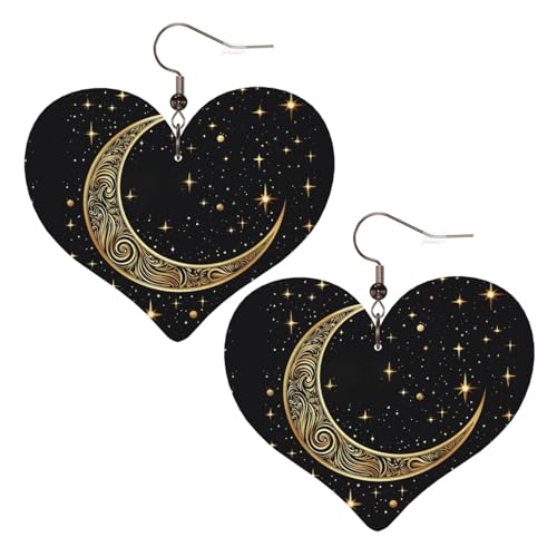 Leder-Ohrringe mit Halbmond-Muster, für Damen, Herz-Ohrring, leicht, baumelnde Ohrringe, Schmuck, Geschenke von FZQVSLCM