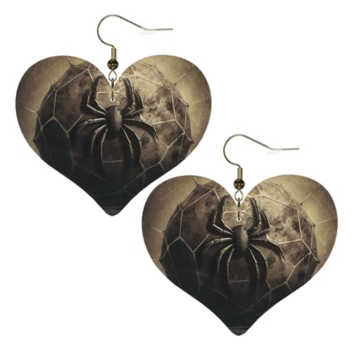 Leder-Ohrringe mit Kugel-Spinnennetz, für Damen, Herz-Ohrringe, leicht, baumelnd, Schmuck, Geschenke von FZQVSLCM