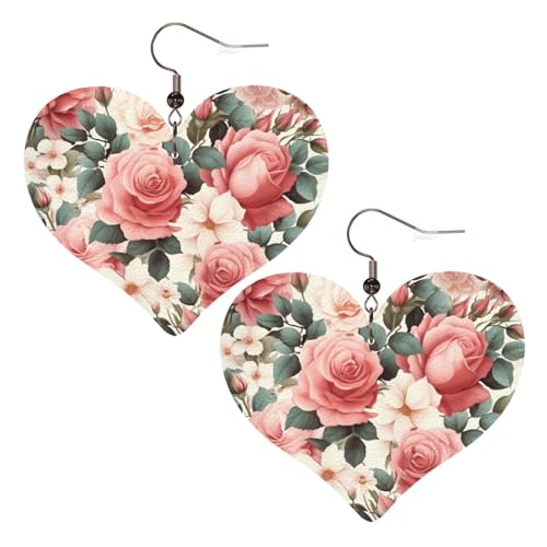 Leder-Ohrringe mit Rosen-Blumenmuster für Damen, Herz-Ohrringe, leicht, baumelnde Ohrringe, Schmuck-Geschenke, One Size, Kein Edelstein Leder-Ohrringe mit Rosen-Blumenmuster für Damen, Herz-Ohrringe, leicht, baumelnde Ohrringe, Schmuck-Geschenke, One Size, Kein Edelstein von FZQVSLCM