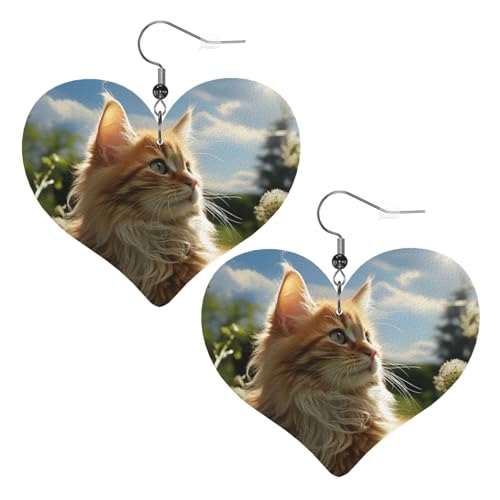 Lederohrringe für Damen, Motiv: Katze auf grünem Feld, Herz-Ohrringe, leicht, baumelnde Ohrringe, Schmuck, Geschenke Lederohrringe für Damen, Motiv: Katze auf grünem Feld, Herz-Ohrringe, leicht, baumelnde Ohrringe, Schmuck, Geschenke von FZQVSLCM