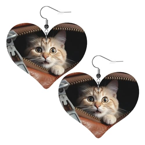 Lederohrringe für Damen, Motiv: Katze schaut aus Leder, leicht, baumelnd, Schmuck, Geschenke von FZQVSLCM