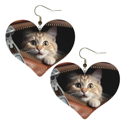 Lederohrringe für Damen, Motiv: Katze schaut aus Leder, leicht, baumelnd, Schmuck, Geschenke von FZQVSLCM