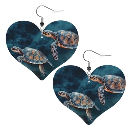 Lederohrringe für Damen, Schildkröte, schwimmend im Meer, Herz-Ohrringe, leicht, baumelnde Ohrringe, Schmuck, Geschenke Lederohrringe für Damen, Schildkröte, schwimmend im Meer, Herz-Ohrringe, leicht, baumelnde Ohrringe, Schmuck, Geschenke von FZQVSLCM