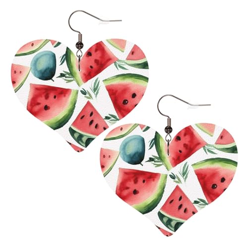 Lederohrringe mit Aquarell-Wassermelonen-Muster, für Damen, Herz-Ohrringe, leicht, baumelnd, Schmuck, Geschenke Lederohrringe mit Aquarell-Wassermelonen-Muster, für Damen, Herz-Ohrringe, leicht, baumelnd, Schmuck, Geschenke von FZQVSLCM