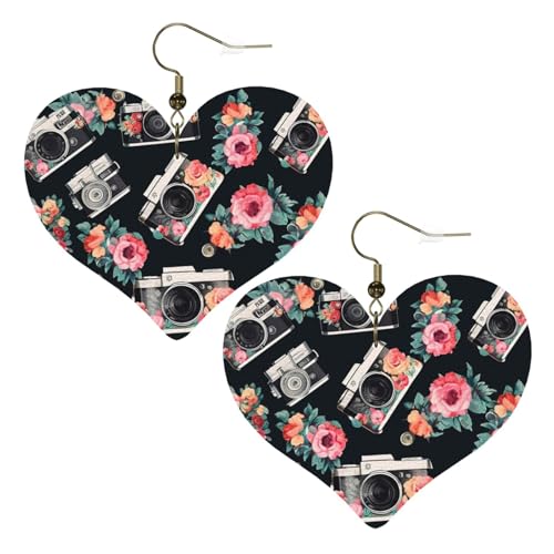 Lederohrringe mit Blumenmotiv für Damen, Herz-Ohrringe, leicht, baumelnd, Schmuck, Geschenke, One Size, Kein Edelstein von FZQVSLCM