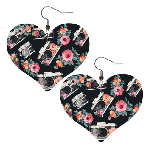 Lederohrringe mit Blumenmotiv für Damen, Herz-Ohrringe, leicht, baumelnd, Schmuck, Geschenke von FZQVSLCM