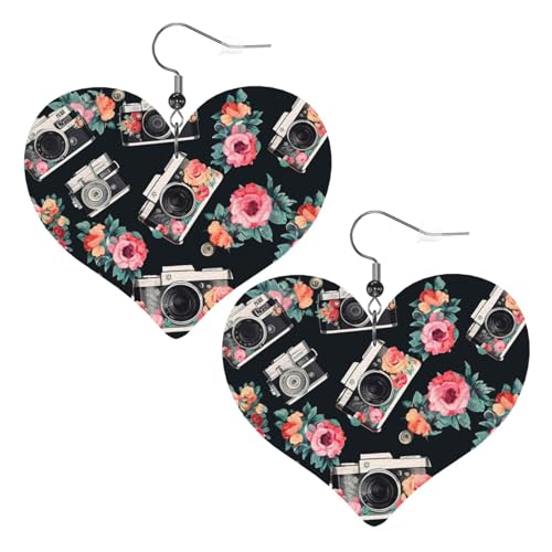 Lederohrringe mit Blumenmotiv für Damen, Herz-Ohrringe, leicht, baumelnd, Schmuck, Geschenke von FZQVSLCM