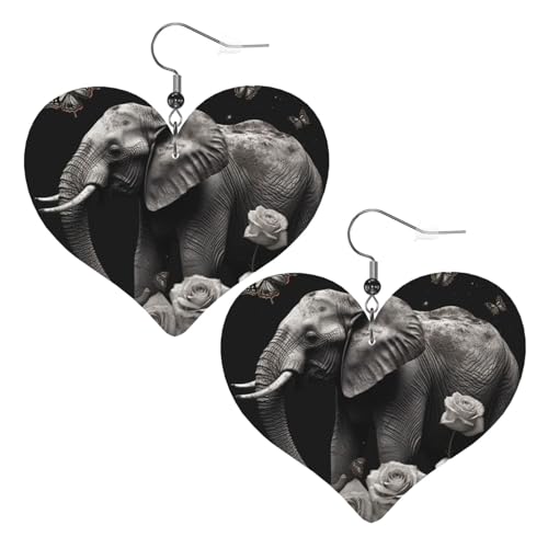 Lederohrringe mit Elefant und Schmetterling, für Damen, Herz-Ohrringe, leicht, baumelnde Ohrringe, Schmuck, Geschenke Lederohrringe mit Elefant und Schmetterling, für Damen, Herz-Ohrringe, leicht, baumelnde Ohrringe, Schmuck, Geschenke von FZQVSLCM