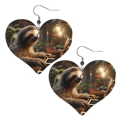 Lederohrringe mit Faultier-Spielklavier für Frauen, Herz-Ohrringe, leicht, baumelnde Ohrringe, Schmuckgeschenke Lederohrringe mit Faultier-Spielklavier für Frauen, Herz-Ohrringe, leicht, baumelnde Ohrringe, Schmuckgeschenke von FZQVSLCM