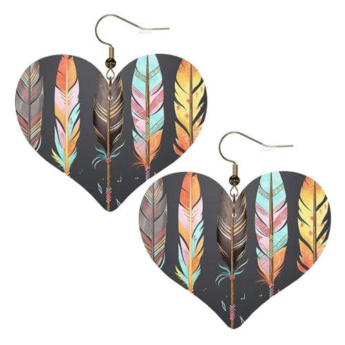 Lederohrringe mit Federpfeilen, für Damen, Herz-Ohrringe, leicht, baumelnd, Schmuck, Geschenke von FZQVSLCM