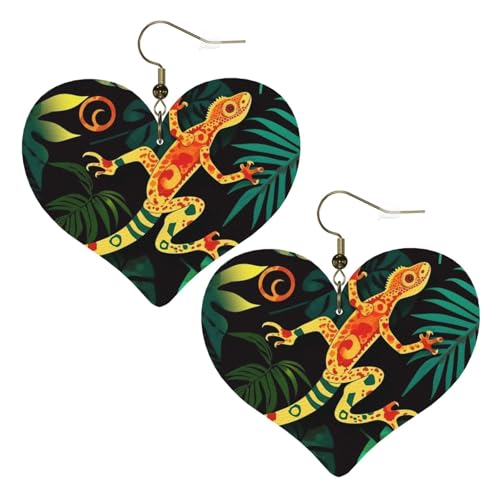 Lederohrringe mit Gecko- und tropischen Blättern, Herz-Ohrringe, leicht, baumelnde Ohrringe, Schmuckgeschenke, One Size, Kein Edelstein Lederohrringe mit Gecko- und tropischen Blättern, Herz-Ohrringe, leicht, baumelnde Ohrringe, Schmuckgeschenke, One Size, Kein Edelstein von FZQVSLCM