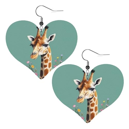 Lederohrringe mit Giraffe mit Blumen, Herz-Ohrringe, leicht, baumelnde Ohrringe, Schmuckgeschenke, One Size, Kein Edelstein Lederohrringe mit Giraffe mit Blumen, Herz-Ohrringe, leicht, baumelnde Ohrringe, Schmuckgeschenke, One Size, Kein Edelstein von FZQVSLCM
