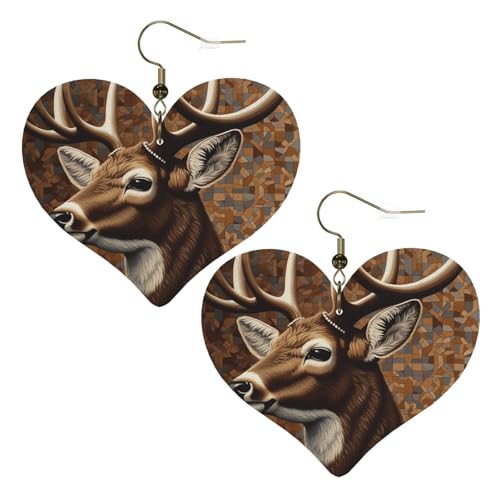 Lederohrringe mit Hirsch auf braunem Hintergrund, Herz-Ohrringe, leicht, baumelnde Ohrringe, Schmuck, Geschenke, One Size, Kein Edelstein Lederohrringe mit Hirsch auf braunem Hintergrund, Herz-Ohrringe, leicht, baumelnde Ohrringe, Schmuck, Geschenke, One Size, Kein Edelstein von FZQVSLCM