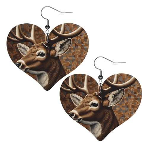 Lederohrringe mit Hirsch auf braunem Hintergrund, Herz-Ohrringe, leicht, baumelnde Ohrringe, Schmuck, Geschenke Lederohrringe mit Hirsch auf braunem Hintergrund, Herz-Ohrringe, leicht, baumelnde Ohrringe, Schmuck, Geschenke von FZQVSLCM