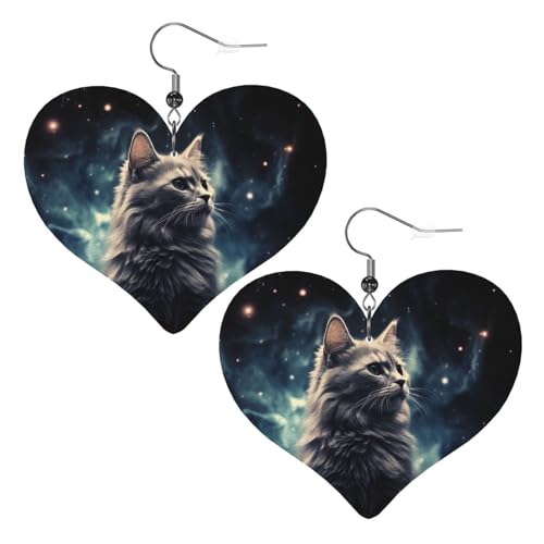 Lederohrringe mit Katze im Nebel für Frauen, Herz-Ohrringe, leicht, baumelnde Ohrringe, Schmuckgeschenk Lederohrringe mit Katze im Nebel für Frauen, Herz-Ohrringe, leicht, baumelnde Ohrringe, Schmuckgeschenk von FZQVSLCM