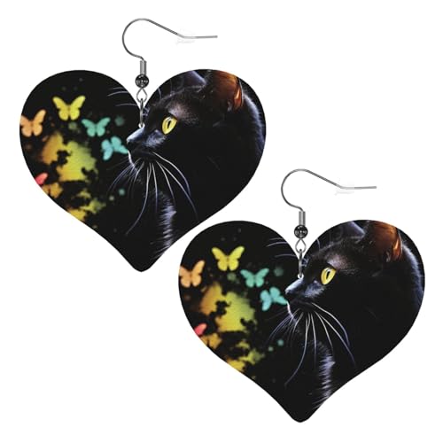 Lederohrringe mit Katze und Schmetterling, Herz-Ohrringe, leicht, baumelnde Ohrringe, Schmuckgeschenk, One Size, Kein Edelstein Lederohrringe mit Katze und Schmetterling, Herz-Ohrringe, leicht, baumelnde Ohrringe, Schmuckgeschenk, One Size, Kein Edelstein von FZQVSLCM